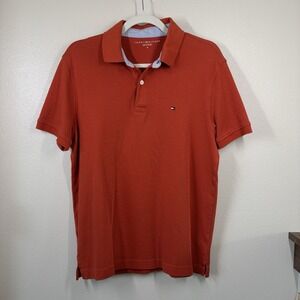 Tommy Hilfiger Polo Shirt Mens M Orange  Short Sleeve Casual Cotton Collared